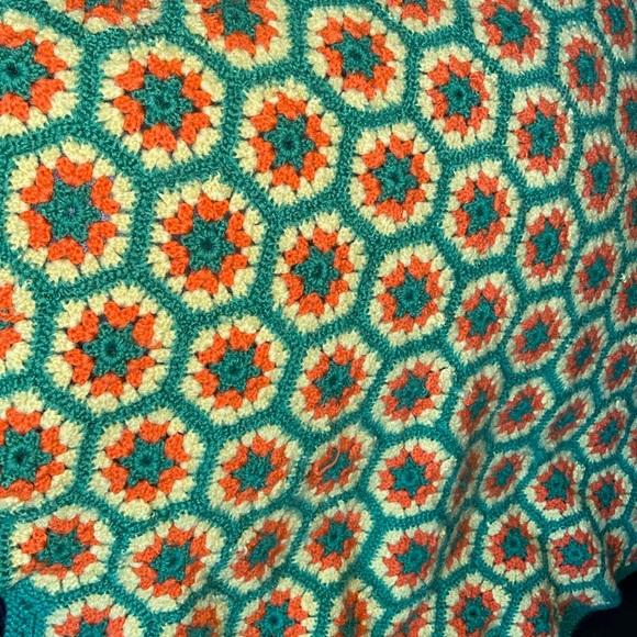 Gorgeous 1970s floral handmade blanket orange green yellow hippie retro vintage - Picture 2 of 4